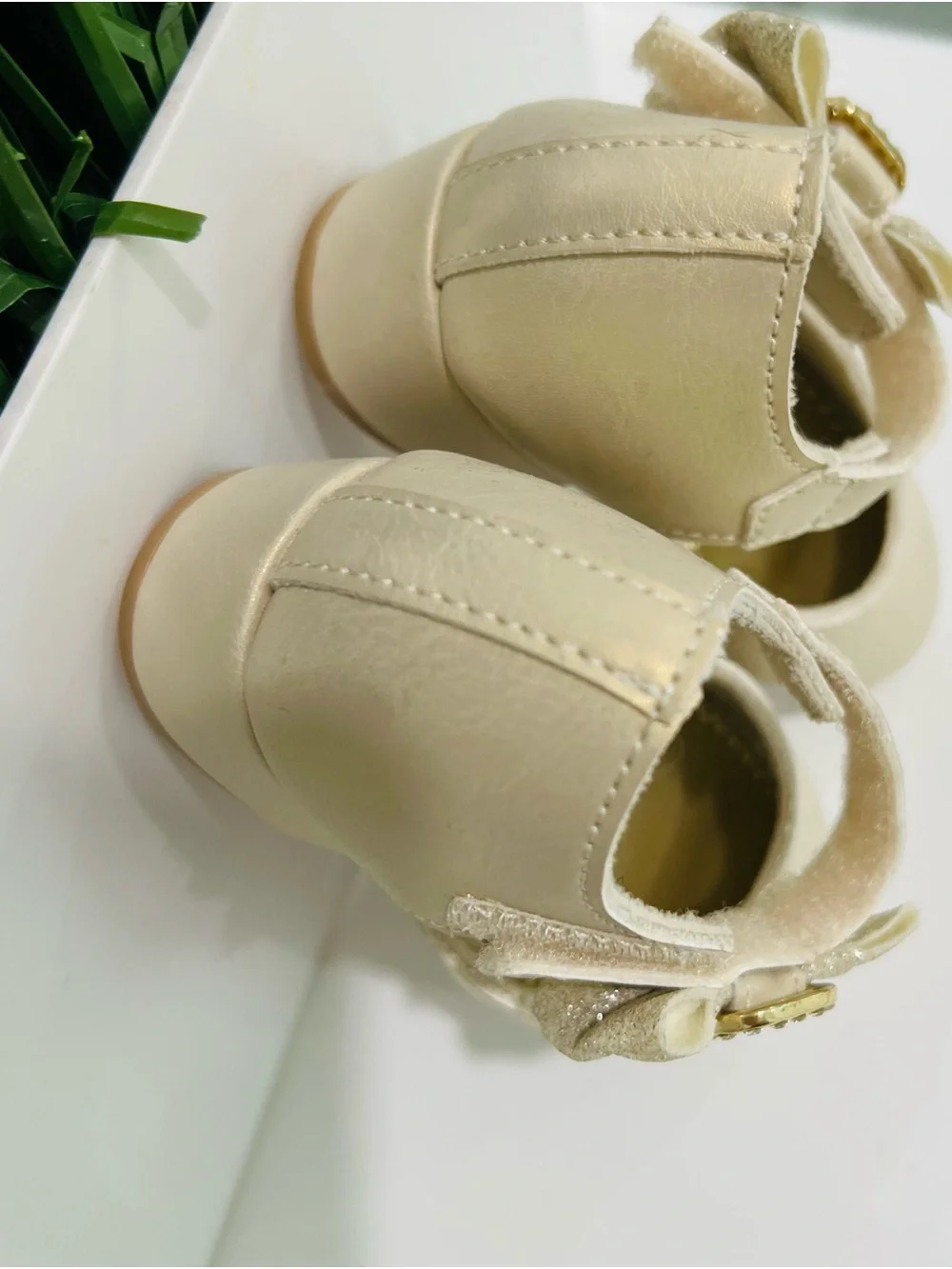 Rachel Shoes Cream Mary Jane with Bow and Gold Buckle